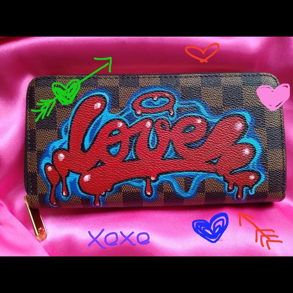 Handpainted Checkered Wallet Graffiti Style